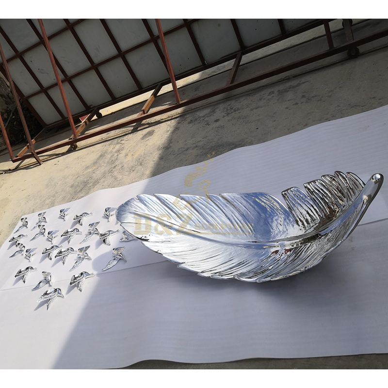 Modern art large size outdoor decoration stainless steel feather sculpture