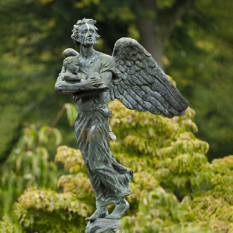 Religious Angel Sculpture Bronze Mother Angel With Child