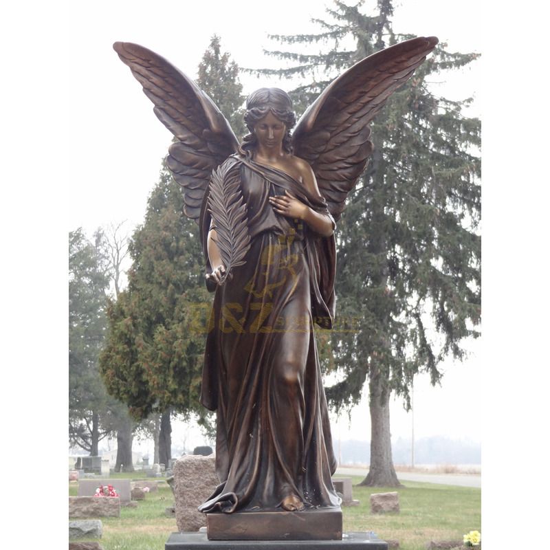 Famous Holding Quill-pen Woeful Cast Bronze Angel Girl Tombstone Sculpture for Outdoor Tomb Decoration