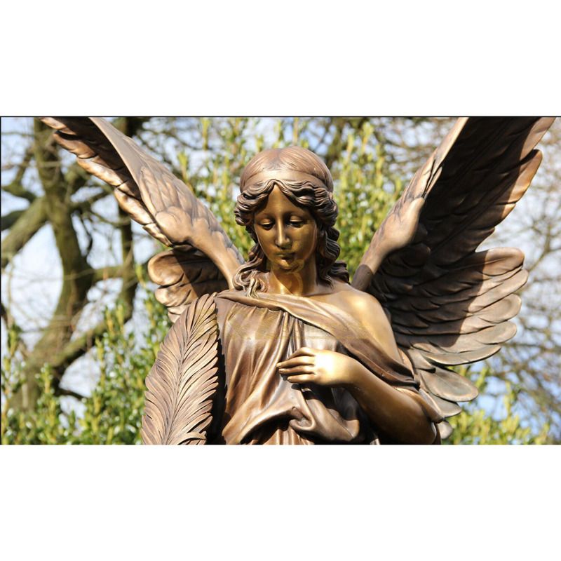 Famous Holding Quill-pen Woeful Cast Bronze Angel Girl Tombstone Sculpture for Outdoor Tomb Decoration