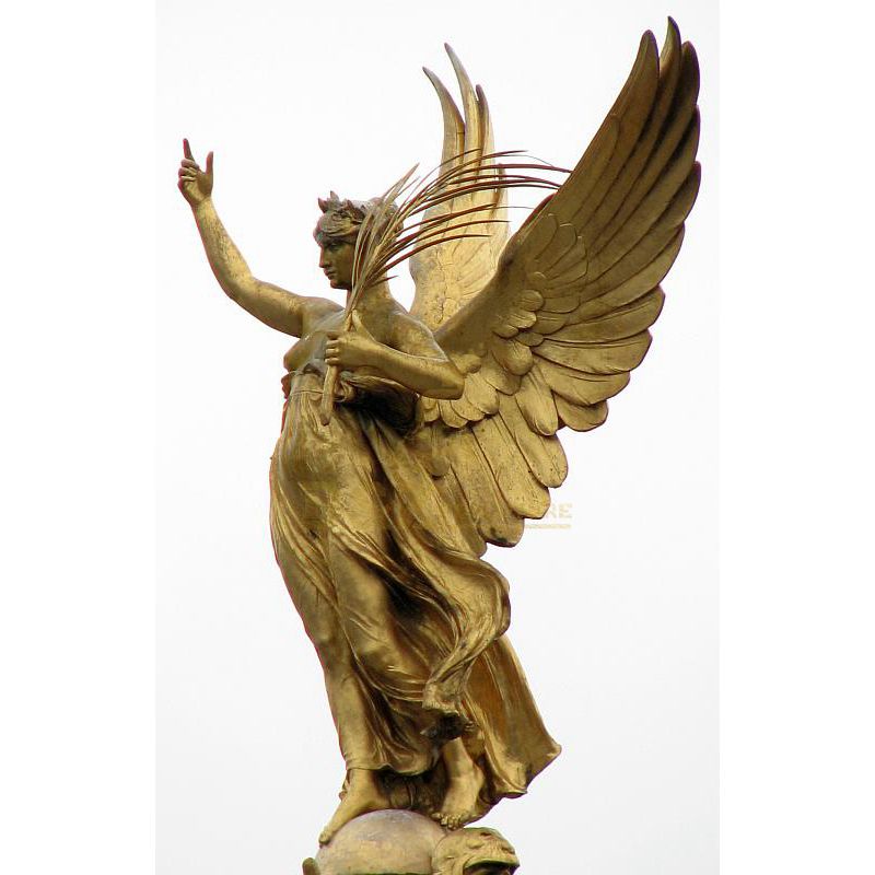 Bronze Depiction Of A Soldier Figure Who Is Protected By An Angel Statue