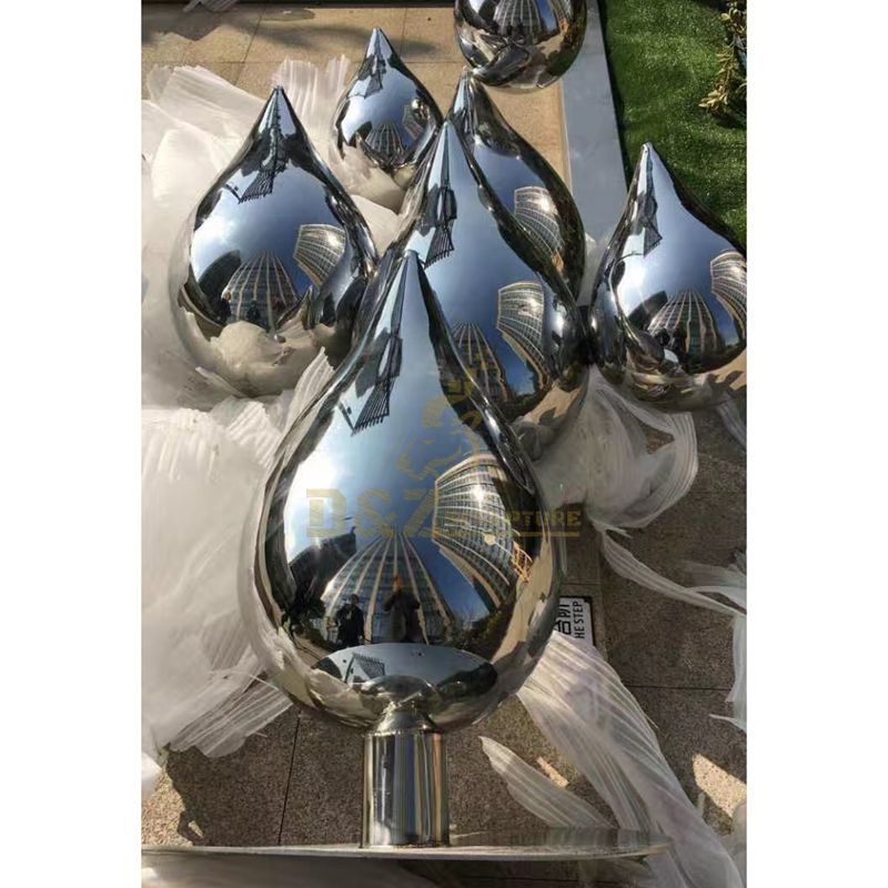 Custom Metal Statue Mirror Polished Stainless Steel Water Drop Sculpture