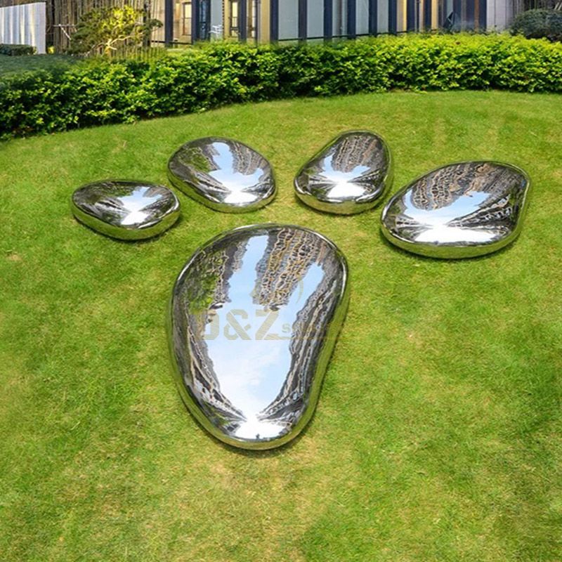 Outdoor Modern Art Stainless Steel Pebble Sculpture Metal Rock Sculpture