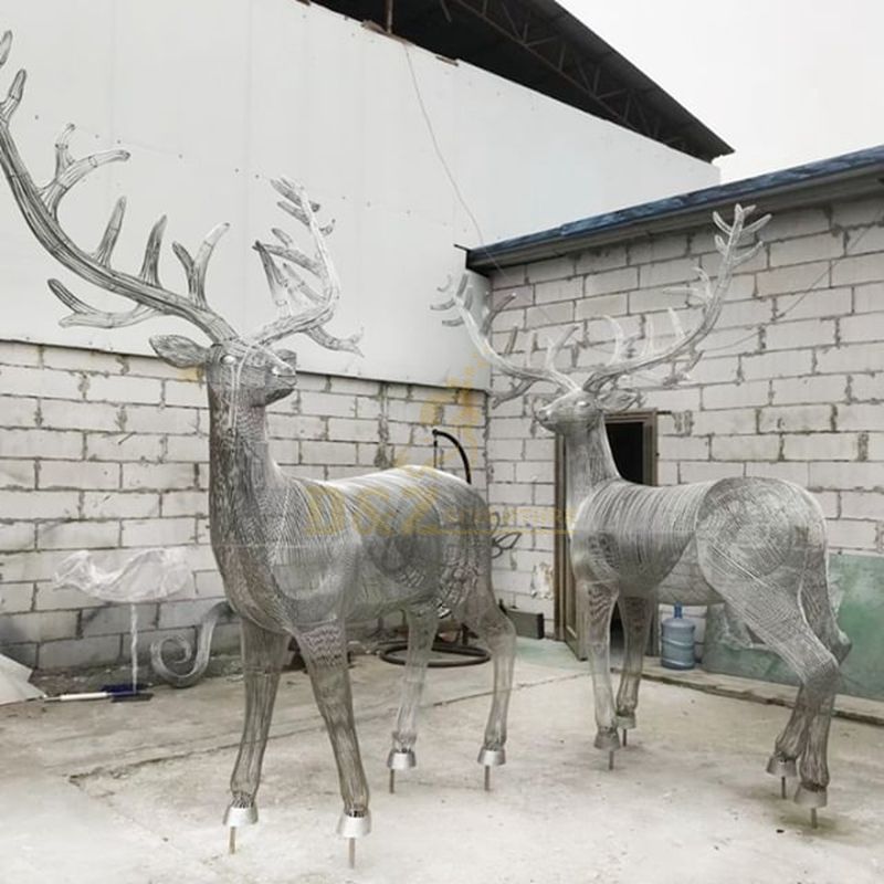 Modern Stainless Steel Deer Sculpture Hollow Wild Animal Sculpture