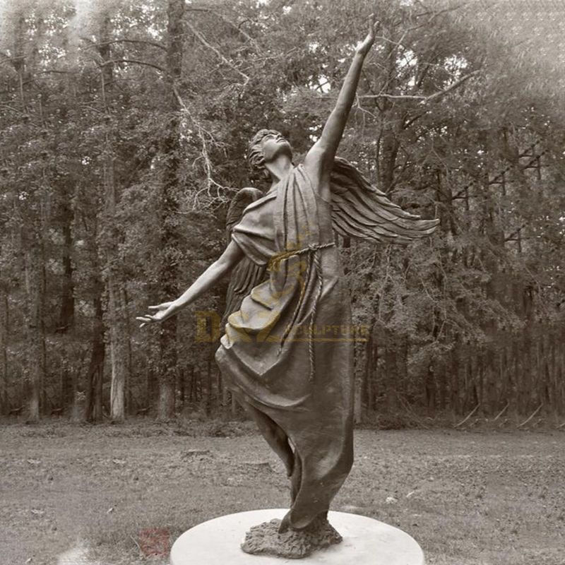 Life Size Bronze Winged Girl Angel Fairy Sculpture With Flowers Statue