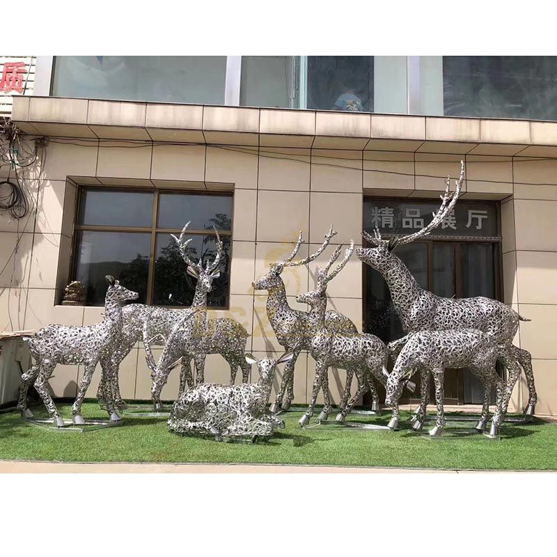Modern Garden Stainless Steel Contemporary Deer Wire Sculpture