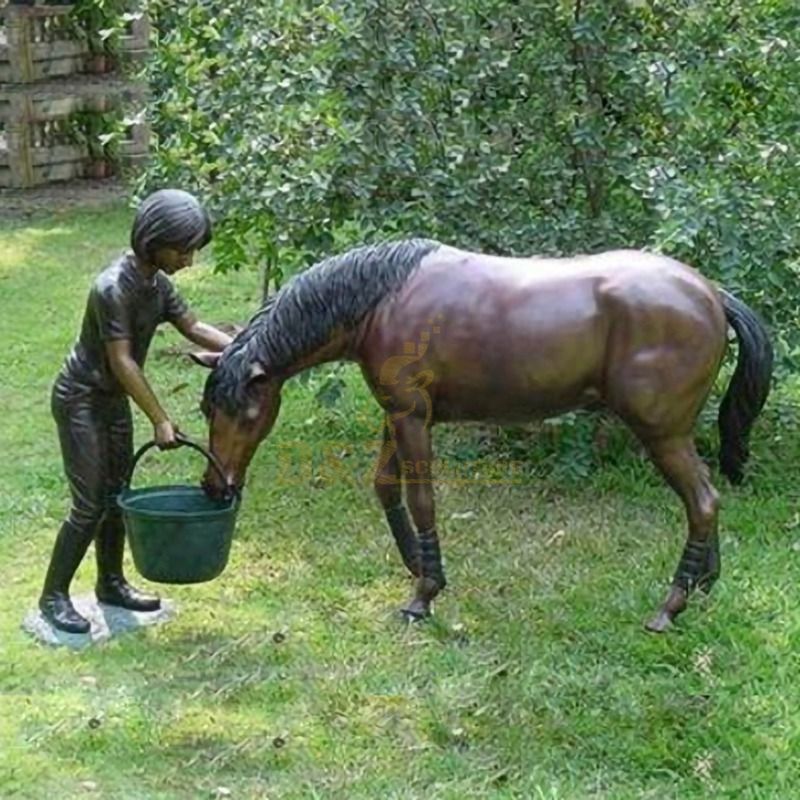 Outdoor Large Life Size Bronze Girl And Horse Statue