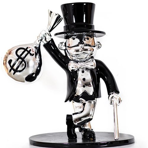 Modern Style Fiberglass Chrome Alec Monopoly Sculpture