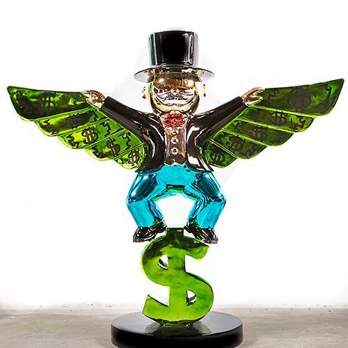 Fiberglass Rich Monopoly Statue Metal Sculpture With Wings