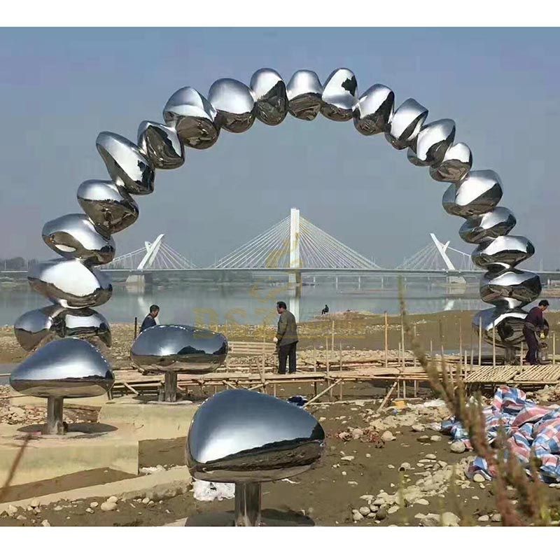Large Stainless Steel Arched Metal Modern Mirror Sculpture