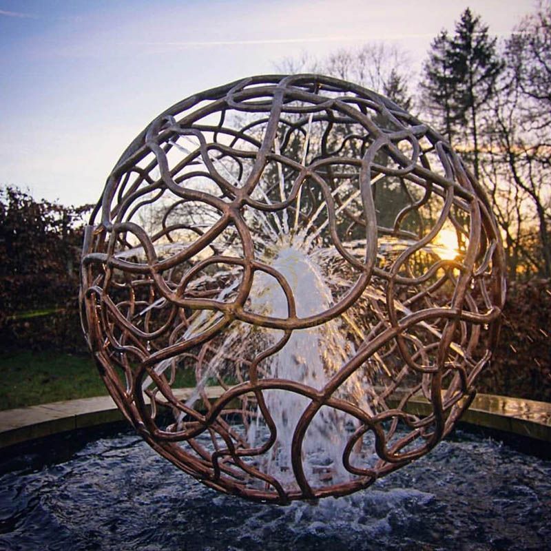 Metal Fountain Hollow Corten Steel Ball Sculpture