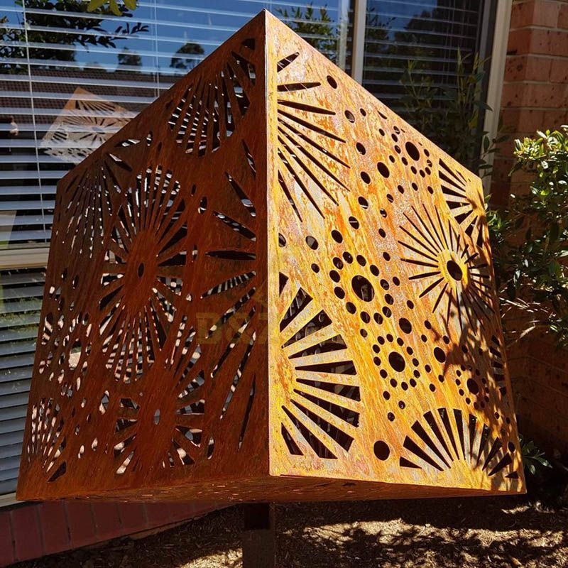 Contemporary Garden Decor Corten Steel Design Art Cube Sculpture