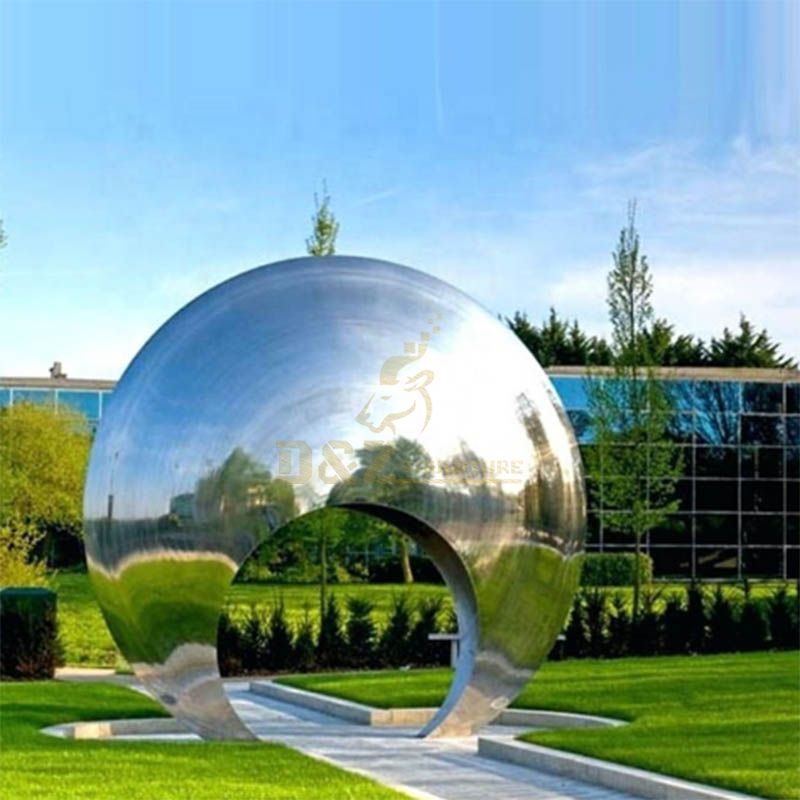 High Polished Art Modern Abstract Life Size Stainless Steel Circle Statue