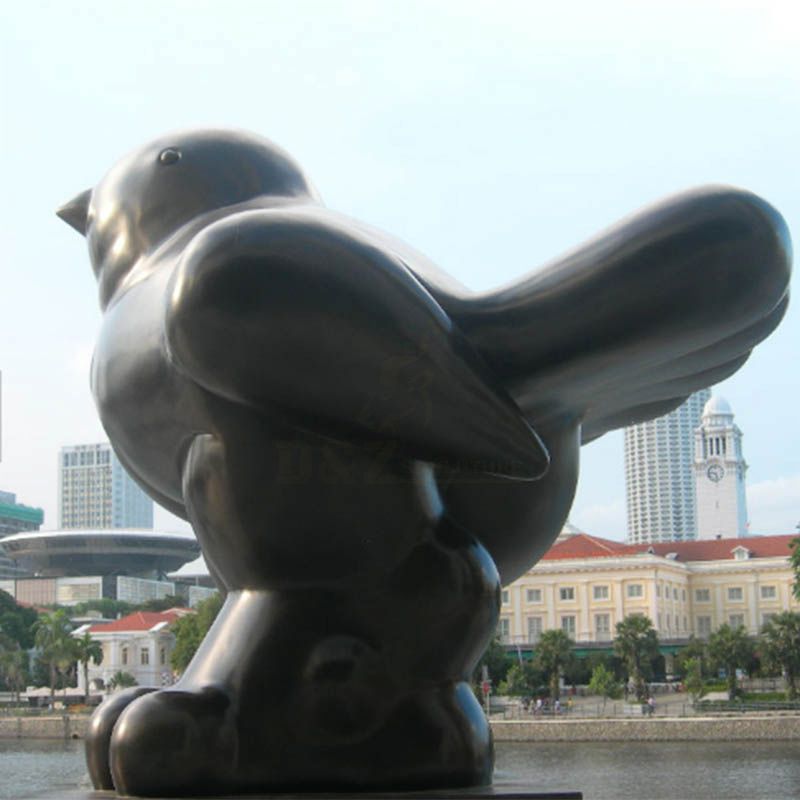Contemporary Sculpture Large and Fat Bronze Bird Statue Abstract Garden Sculpture