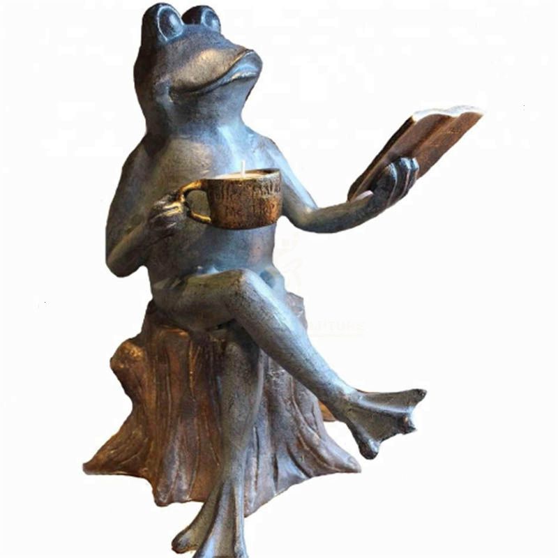 outdoor decoration metal casting bronze reading Frogs sculpture