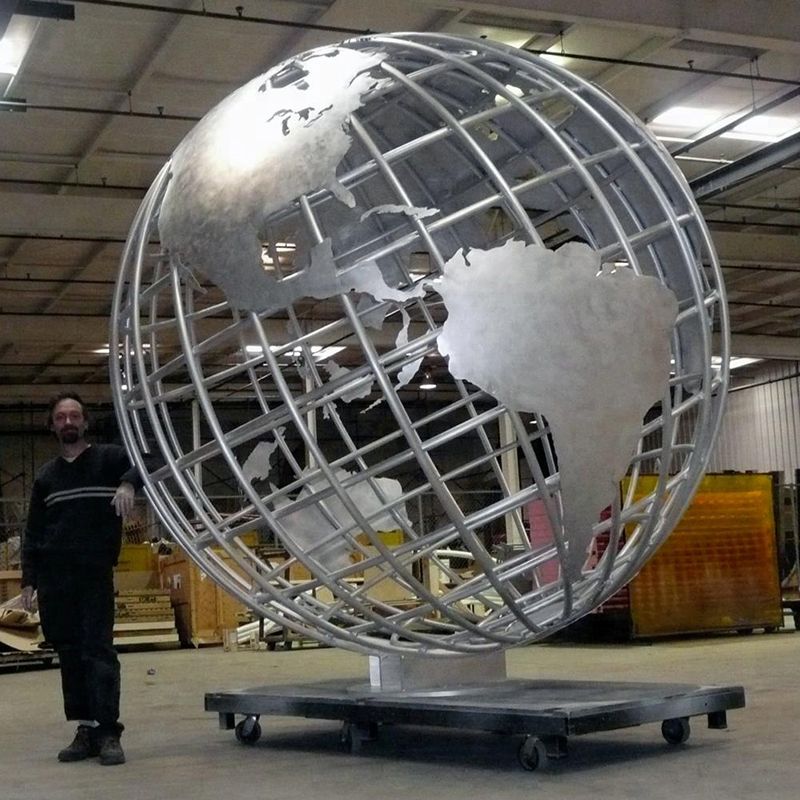 Large Stainless Steel Outdoor Metal World Globe Sculpture