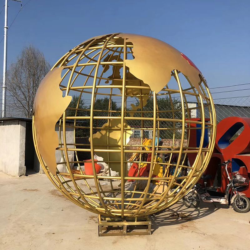 Large Stainless Steel Outdoor Golden Metal Globe Sculpture