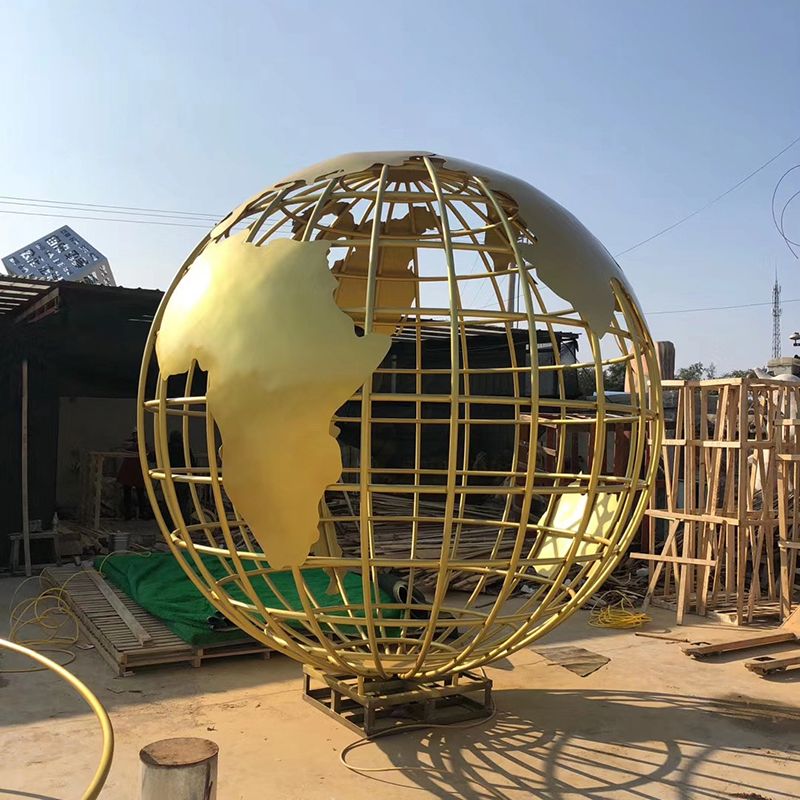 Large Stainless Steel Outdoor Golden Metal Globe Sculpture