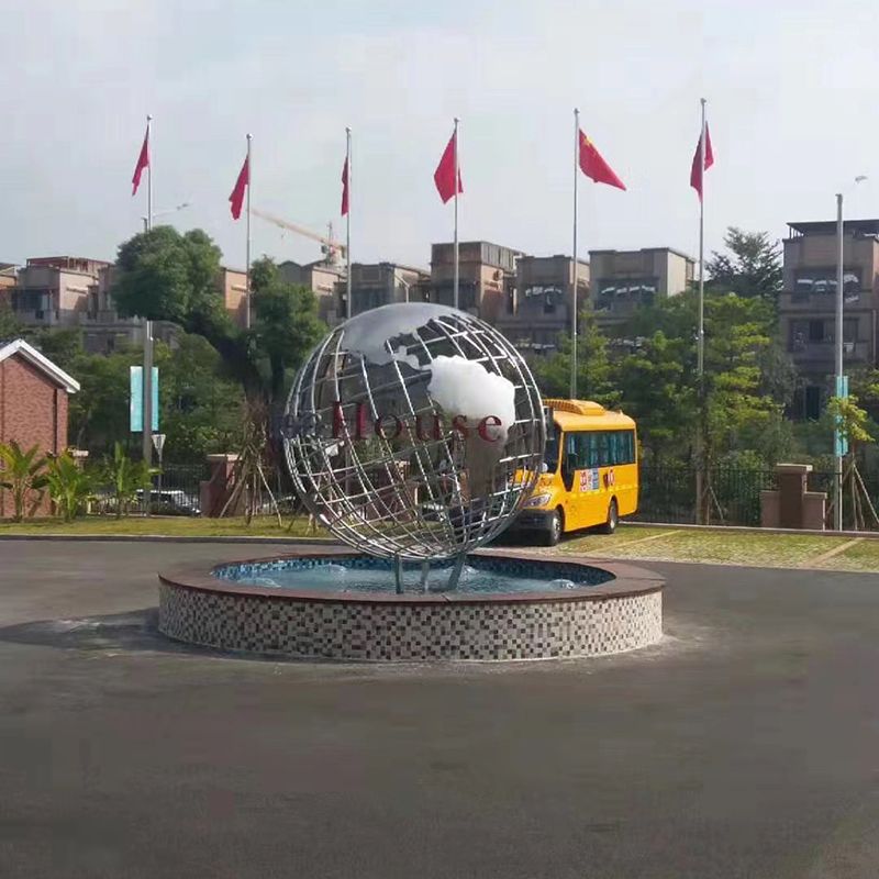 Garden large art metal statue stainless steel world globe sculpture