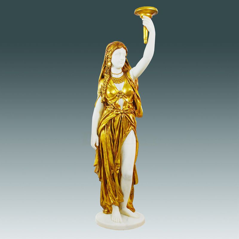 Casting bronze female modern floor lamp statue for home decoration