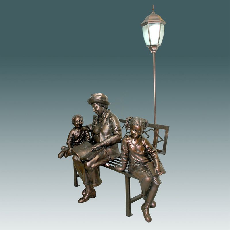 Outdoor large size cast bronze lady lamps sculpture