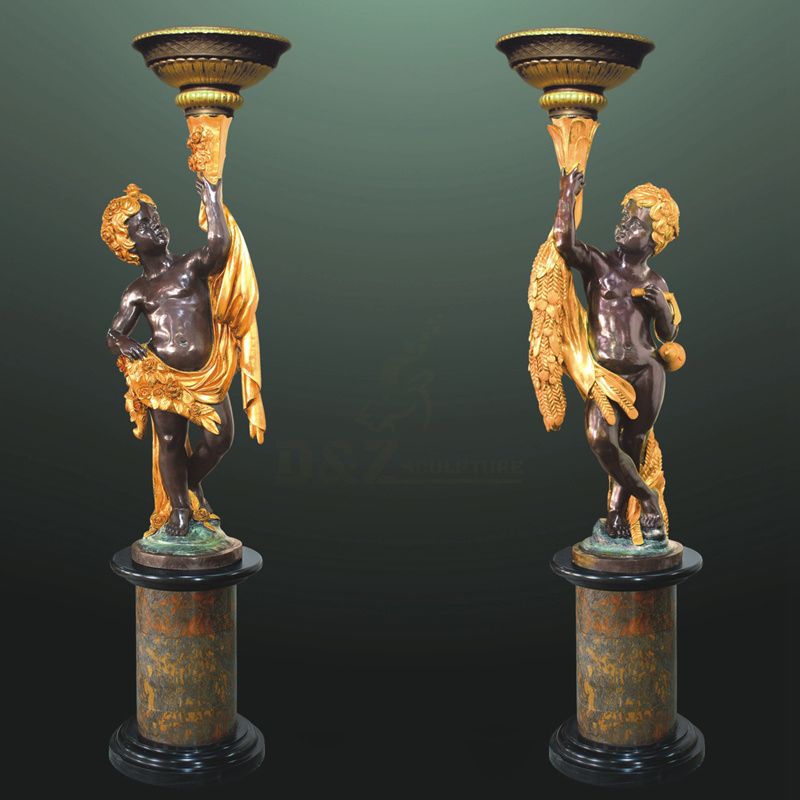 Interesting garden ornaments artwork bronze boy lamp statue