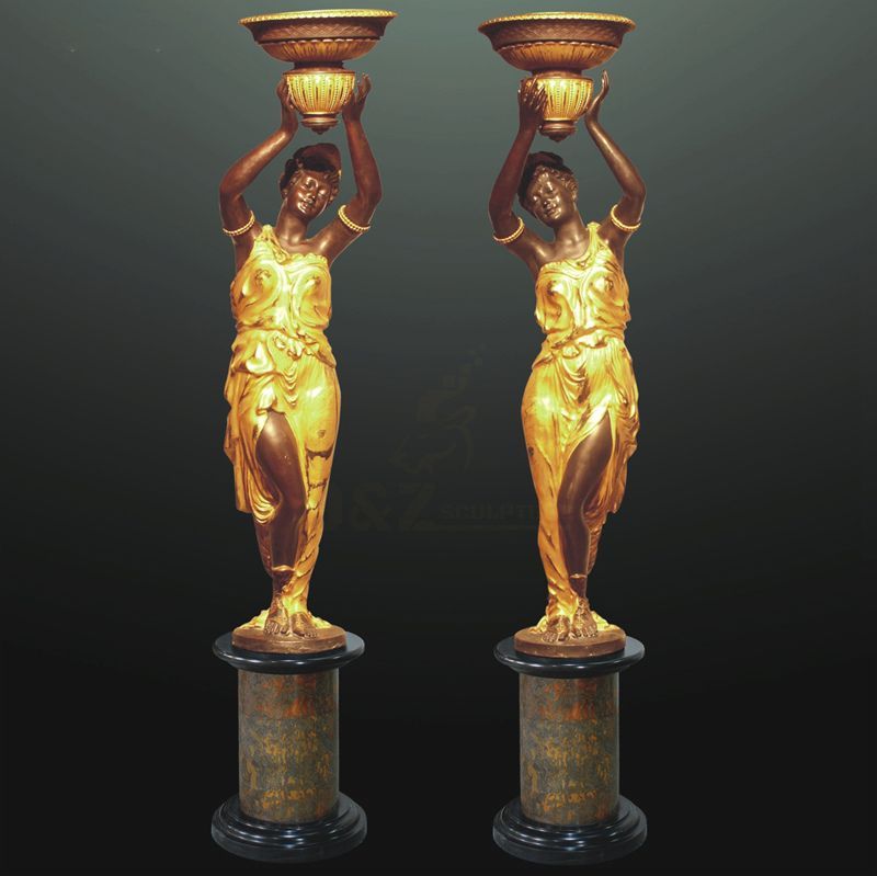 Garden decorative bronze lady lamp sculpture
