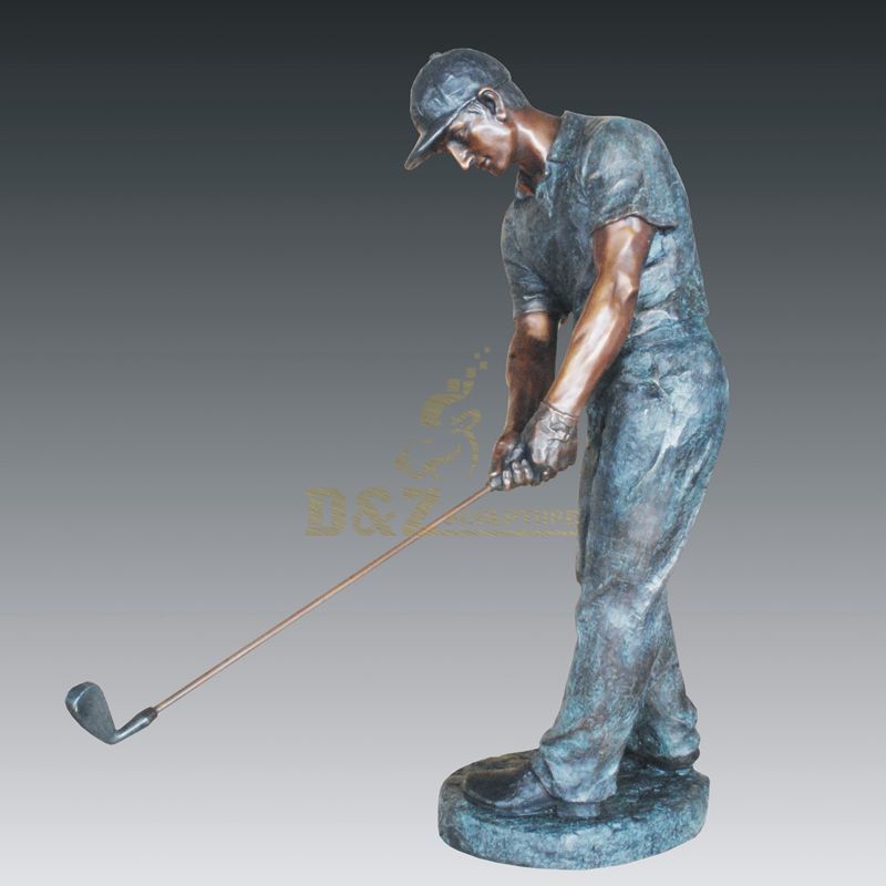 Metal Craft Bronze Man Playing Golf Figure Statue For Park Decoration