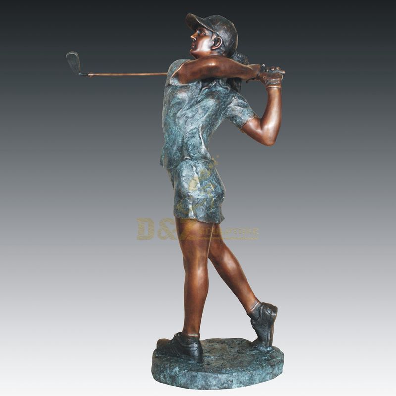 Outdoor abstract figure playing golf bronze sculpture