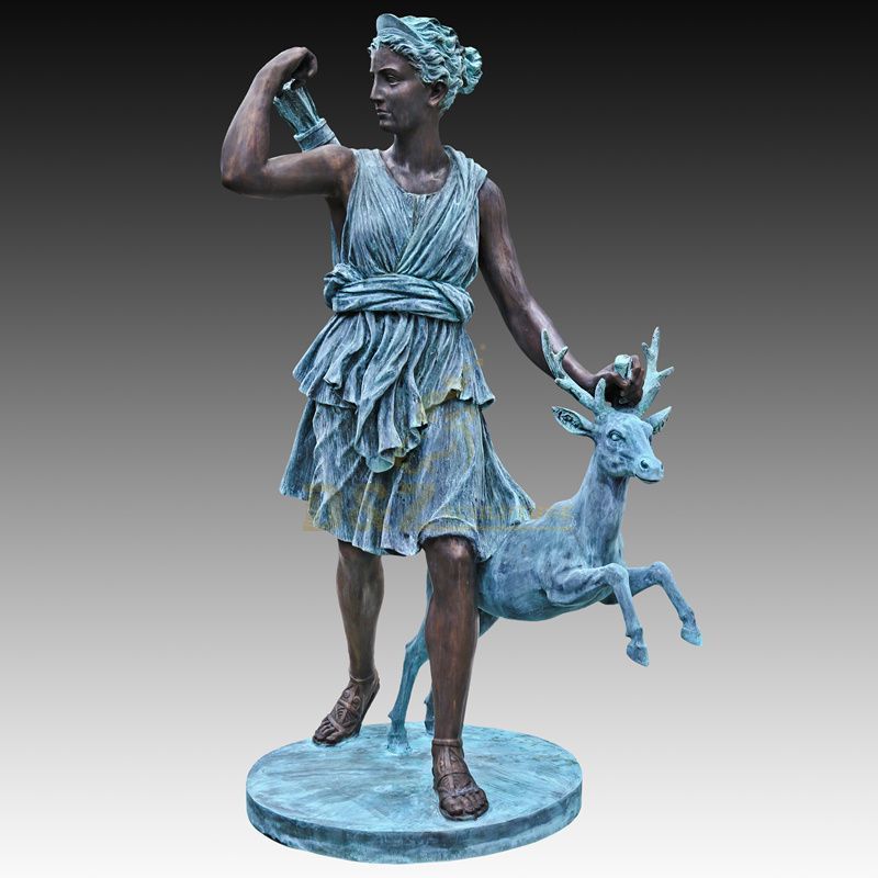 Custom Decorative Bronze Woman Statue Deer Sculpture