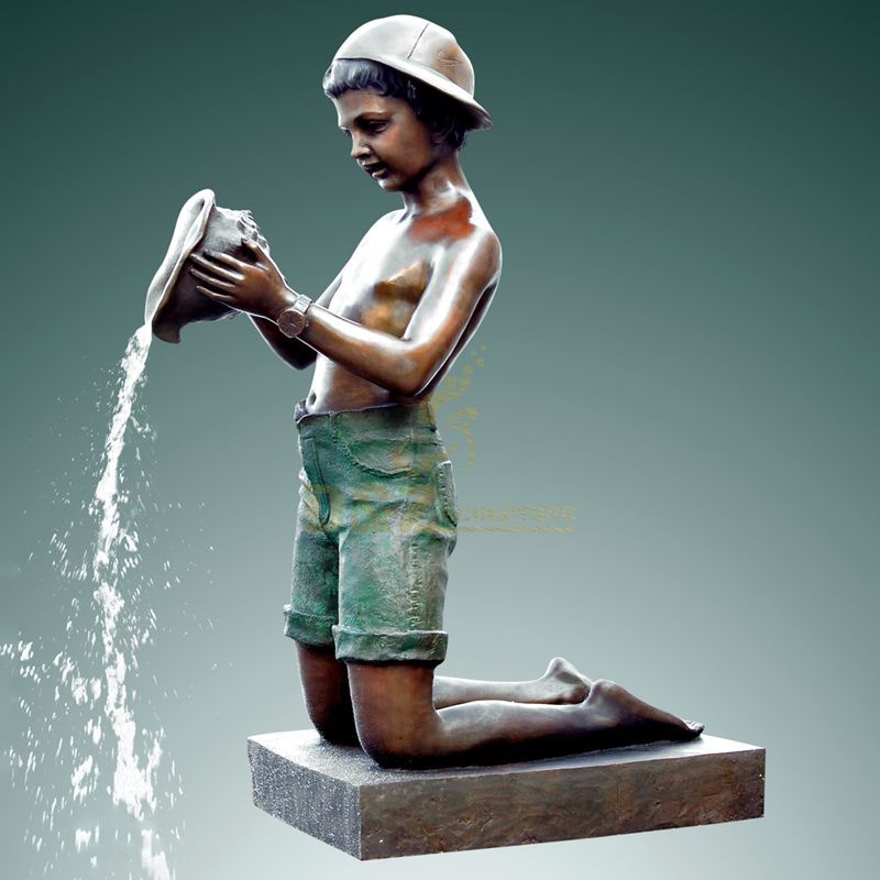 Outdoor garden large bronze boy water fountain sculpture