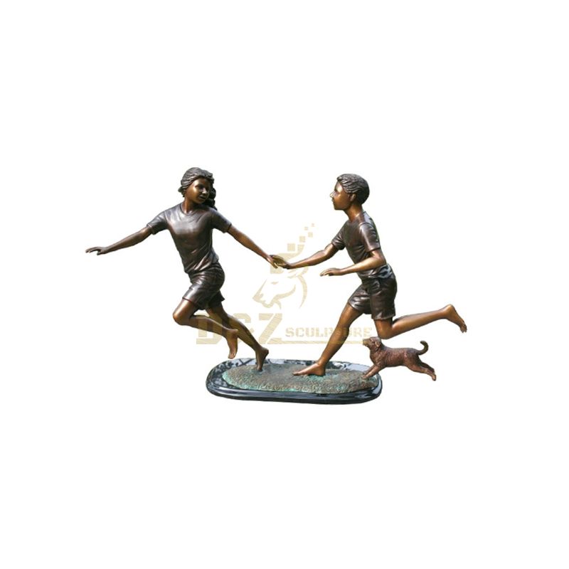 Bronze Boy And Girl Garden Statues Decoration