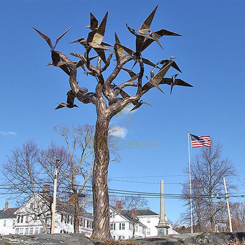 Outdoor Metal Large Abstract Tree Bronze Bird Sculpture for Garden