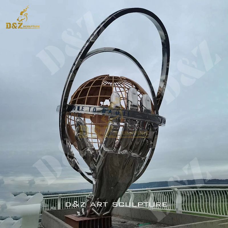 Outdoor Metal Globe Statues Stainless Steel Sculpture For Sale