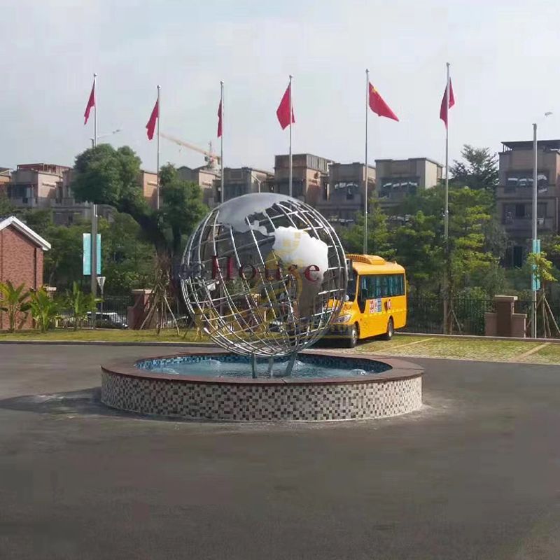 Outdoor Metal Globe Statues Stainless Steel Sculpture For Sale