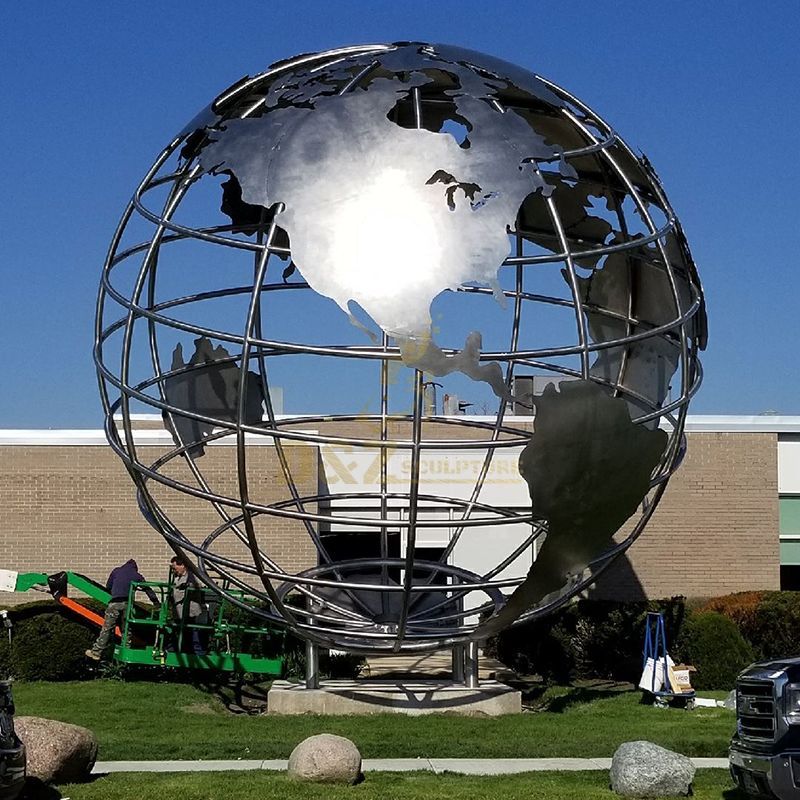 Outdoor Metal Globe Statues Stainless Steel Sculpture For Sale