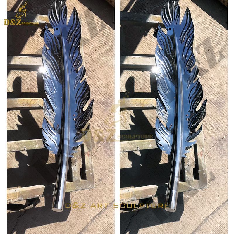 Large Modern Outdoor Sculpture Stainless Steel Feather Statuette