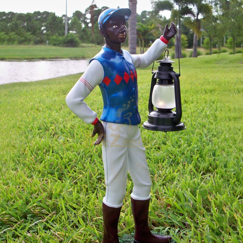 Black lawn jockey statue with lantern for sale