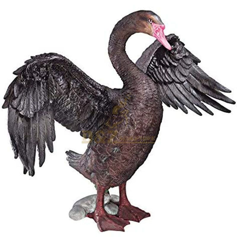 Outdoor bronze black standing swan garden statue for sale