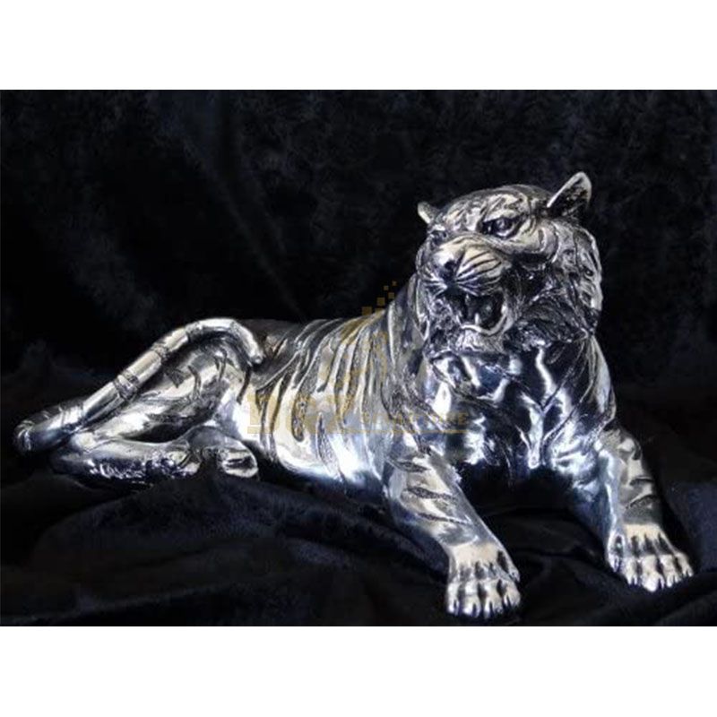 Large life size sitting silver tiger statue for sale