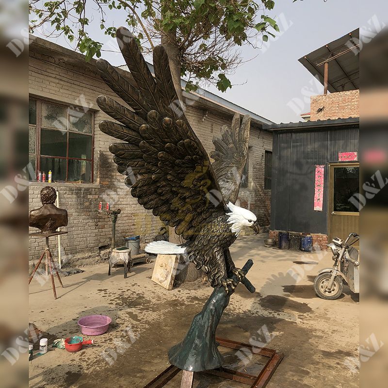 Life size antique brass eagle statue for sale