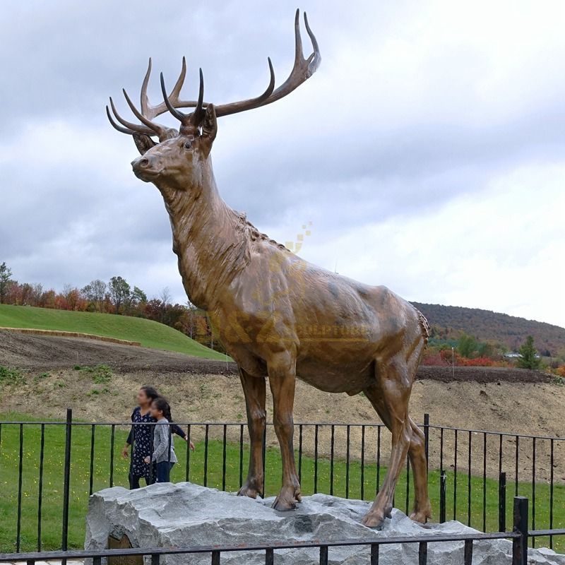 Large outdoor standing brass deer sculpture for sale