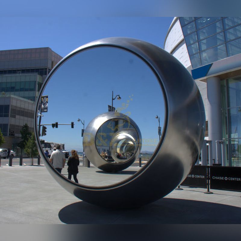 Square stainless steel statue abstract round ball sculpture