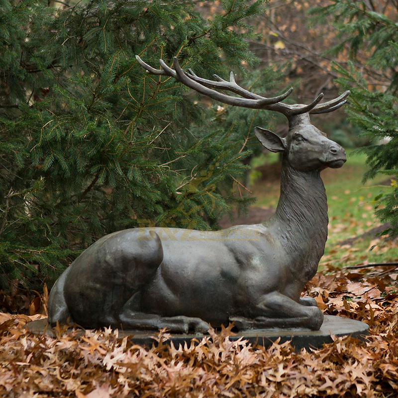 Cheap high quality outdoor decorative bronze lying elk sculpture