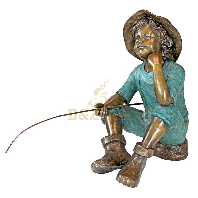 Outdoor little boy fishing garden statue for sale