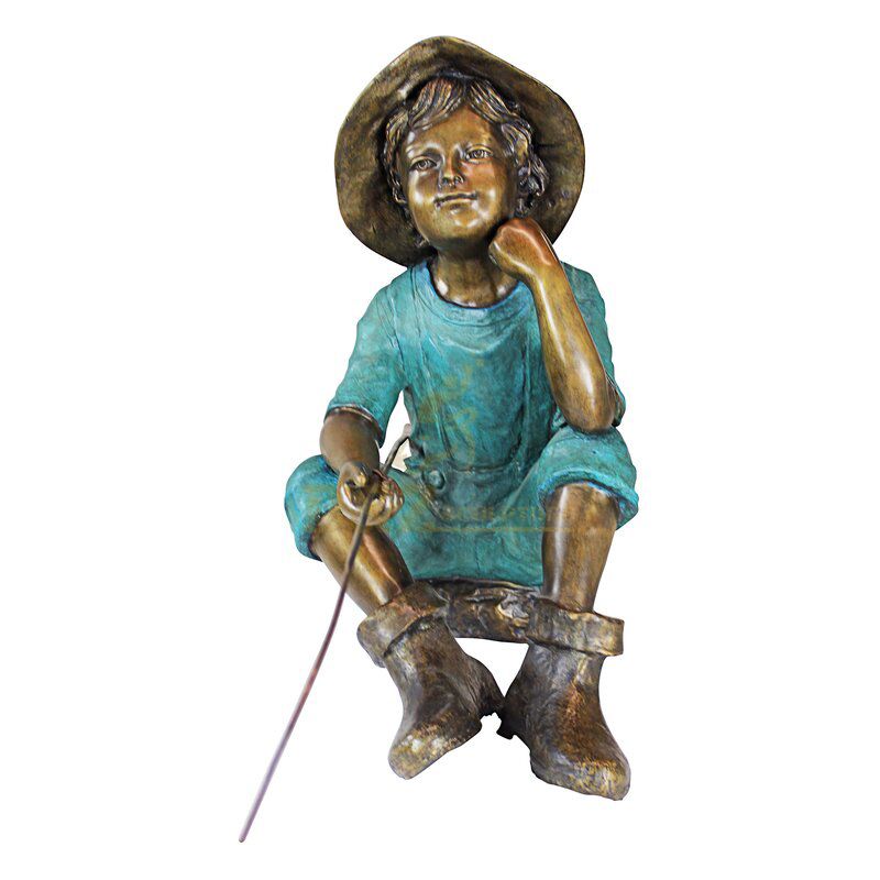 Outdoor little boy fishing garden statue for sale