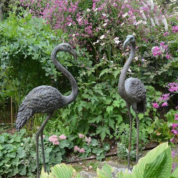 Factory custom outdoor paired bronze flamingo sculpture