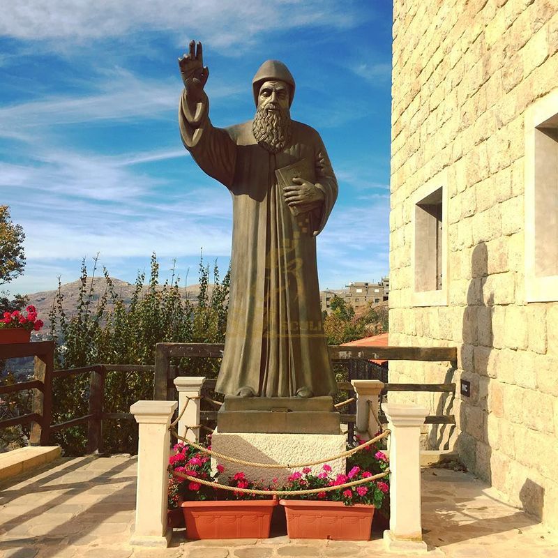Hand-cast exquisite large bronze statue of Saint Charbel for sale