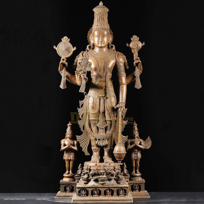 Life-size metal casting lord vishnu bronze statue for sale