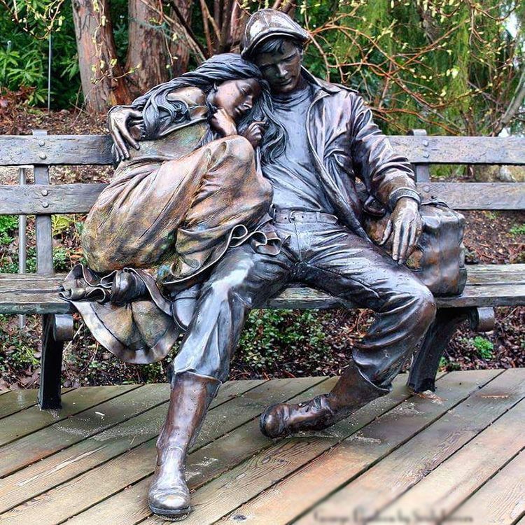 Famous sculptor george lundeen park bench bronze couple sculpture